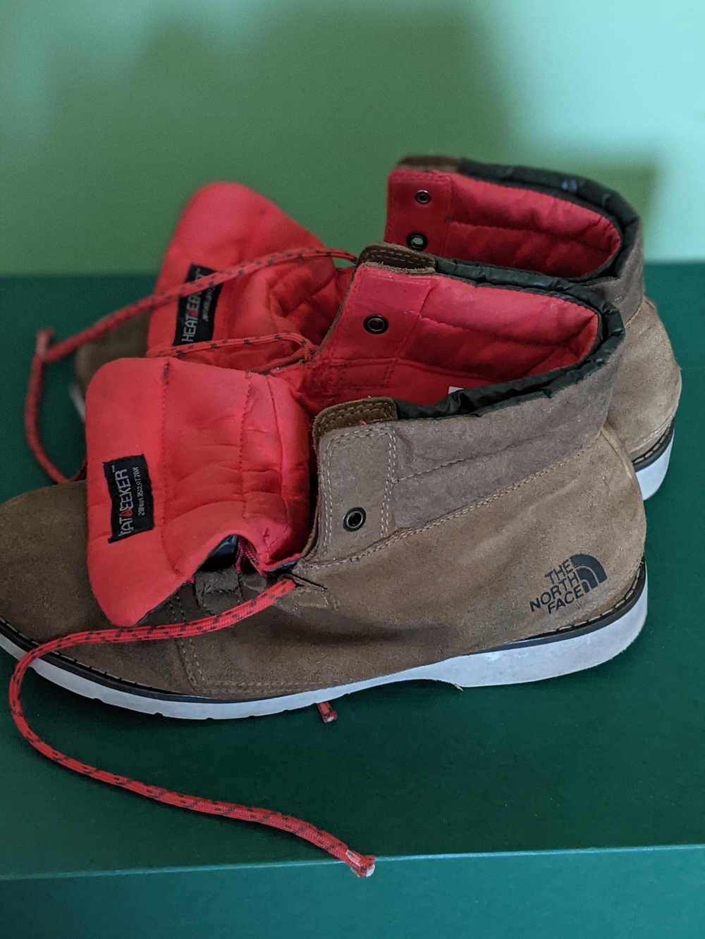 The North Face Brown Suede High-Top Boots with Red Lining